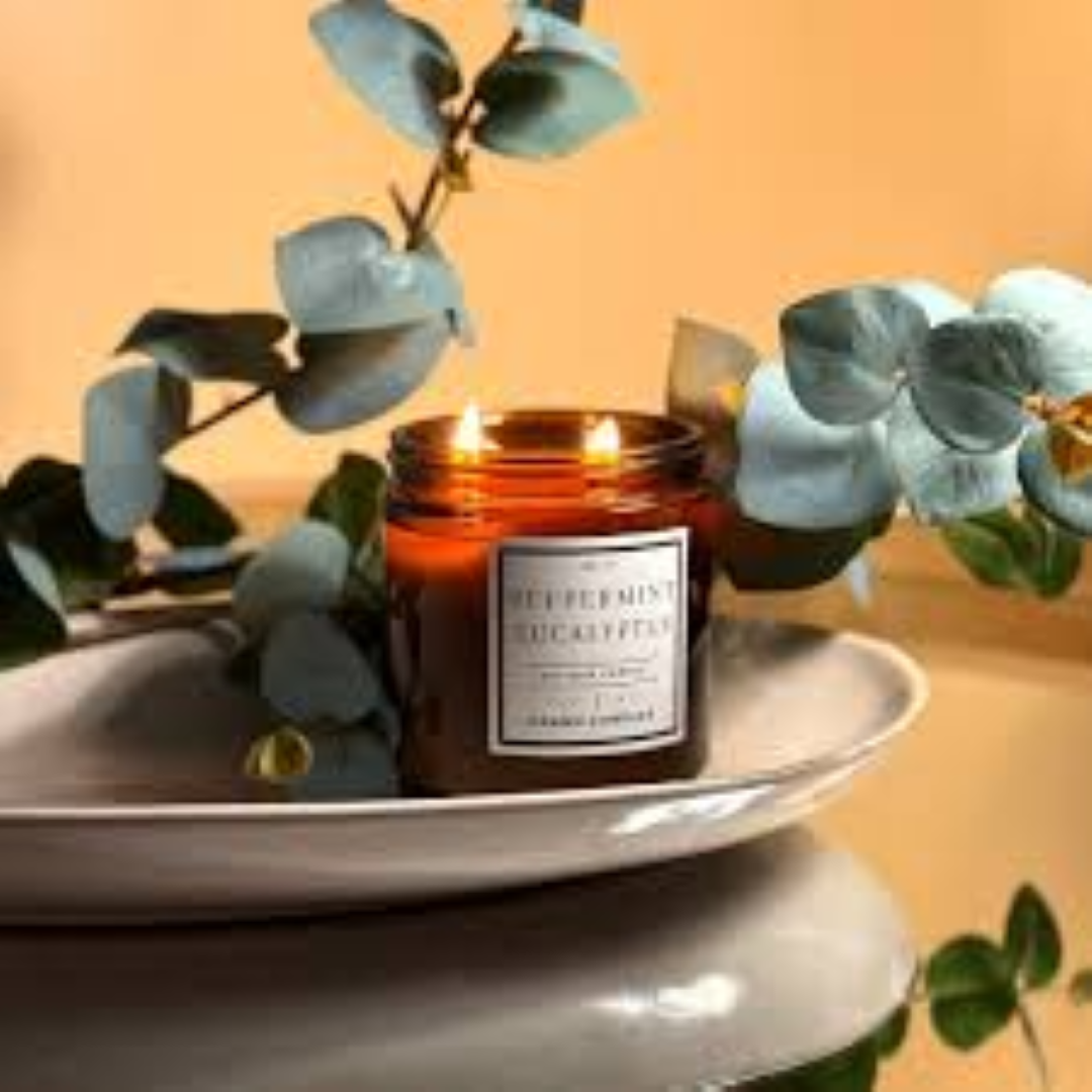 4.5 OZ COLOURED GLASS JAR CANDLE EUCALYPTUS PEPPER